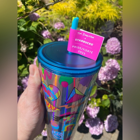 Starbucks + Tim Singleton NWT PRIDE Holographic Silver Emoji 24oz Tumbler - Picture 6 of 8